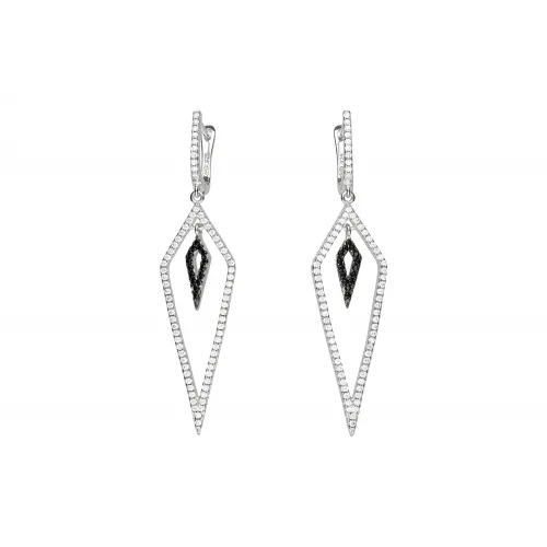 Srebrne kolczyki wiszące z białymi i czarnymi cyrkoniami