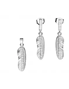 Srebrny komplet z cyrkoniami - piórka