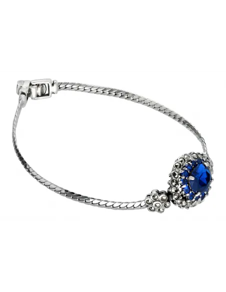 Srebrna bransoletka z szafirowymi cyrkoniami i markazytami 17cm