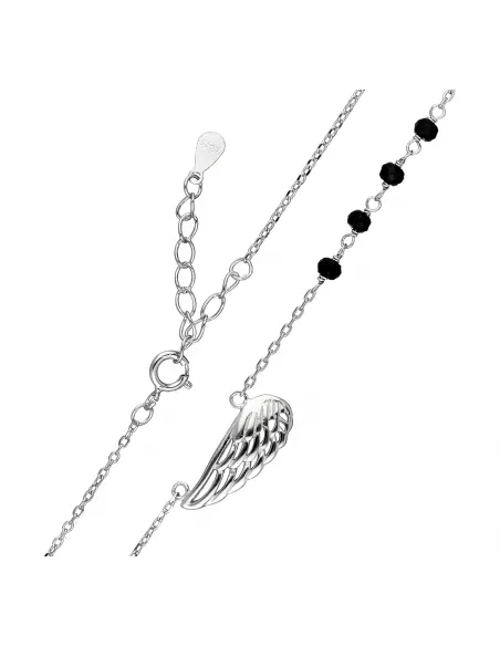 Srebrny naszyjnik - skrzydło z czarnymi cyrkoniami