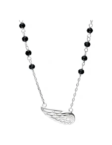 Srebrny naszyjnik - skrzydło z czarnymi cyrkoniami