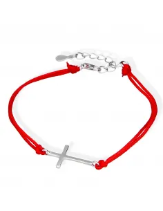 Srebrna Bransoletka Na Sznurku - Krzyżyk