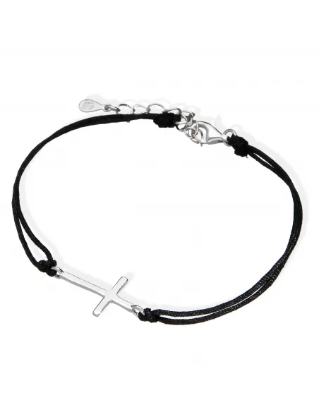 Srebrna Bransoletka Na Sznurku - Krzyżyk