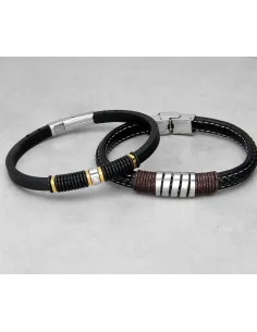 Męska Bransoletka STAL CHIRURGICZNA Skórzana Pleciona 2
