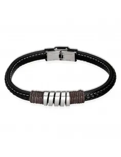 Męska Bransoletka STAL CHIRURGICZNA Skórzana Pleciona