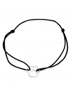 Srebrna Bransoletka Na Sznurku - Łapka Psa/Kota