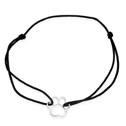 Srebrna Bransoletka Na Sznurku - Łapka Psa/Kota