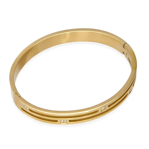 Sztywna Bransoletka STAL CHIRURGICZNA Ażurowa Z Cyrkoniami