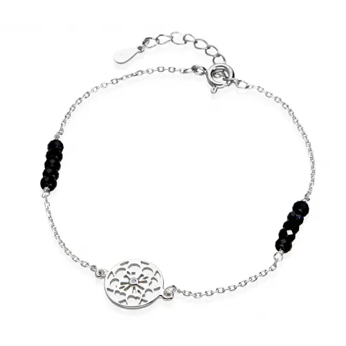 Srebrna Bransoletka Ażurowa Blaszka Z Cyrkoniami