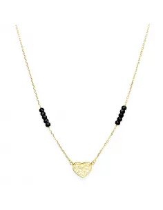 Srebrny Naszyjnik Z Czarnymi Koralikami - Ażurowe Serce