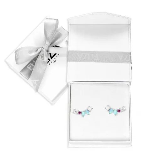 Srebrne Kolczyki - Przecinek Kolorowe Cyrkonie