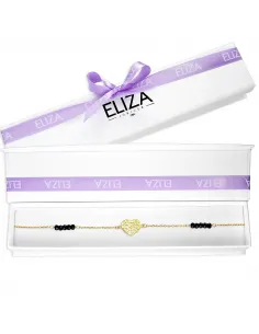 Pozłacana Bransoletka - Ażurowe Serce Z Czarnymi Koralikami 2