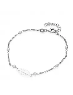 Srebrna Bransoletka - Liść I Perły