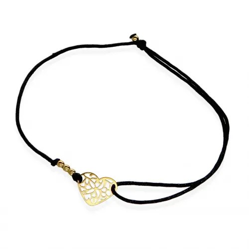 Pozłacana Bransoletka Na Sznurku - Ażurowe Serce