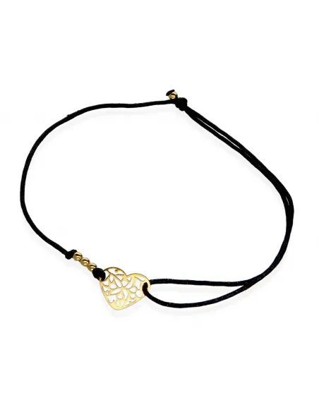 Pozłacana Bransoletka Na Sznurku - Ażurowe Serce