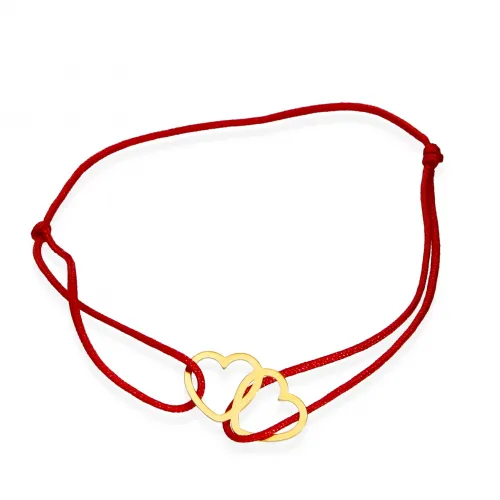Pozłacana Bransoletka Na Sznurku - Dwa Serca