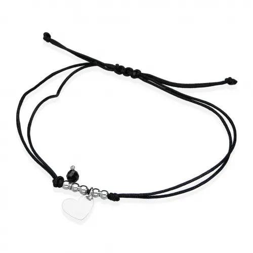 Srebrna Bransoletka Na Sznurku - Serce