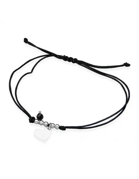 Srebrna Bransoletka Na Sznurku - Serce
