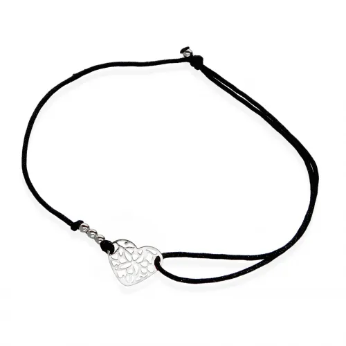 Srebrna Bransoletka Na Sznurku - Serce