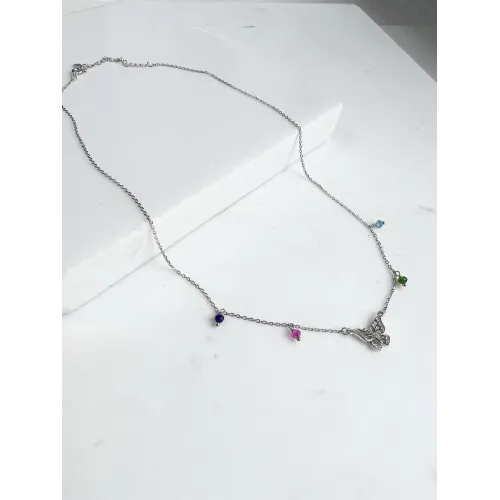 Srebrny Naszyjnik Wieloelementowy - Motylek