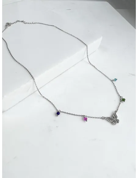 Srebrny Naszyjnik Wieloelementowy - Motylek