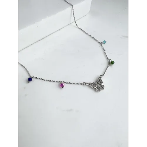 Srebrny Naszyjnik Wieloelementowy - Motylek