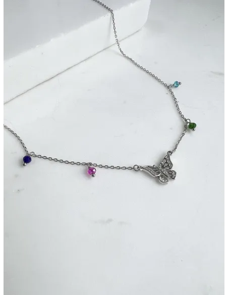 Srebrny Naszyjnik Wieloelementowy - Motylek