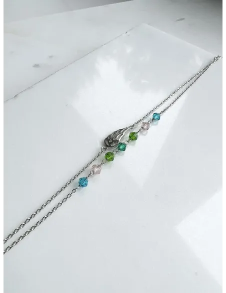 Srebrna Bransoletka Podwójna - Skrzydło Z Kolorowymi koralikami