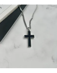 Naszyjnik Męski STAL CHIRURGICZNA Krzyż Czarny
