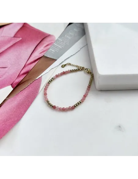 Bransoletka STAL CHIRURGICZNA Kwarc Różowy