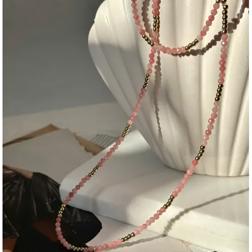 Naszyjnik STAL CHIRURGICZNA Kwarc Różowy