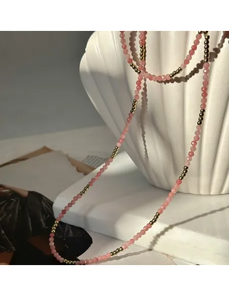 Naszyjnik STAL CHIRURGICZNA Kwarc Różowy