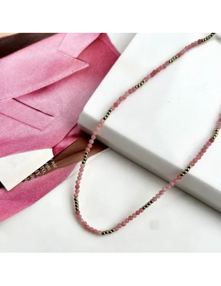 Naszyjnik STAL CHIRURGICZNA Kwarc Różowy