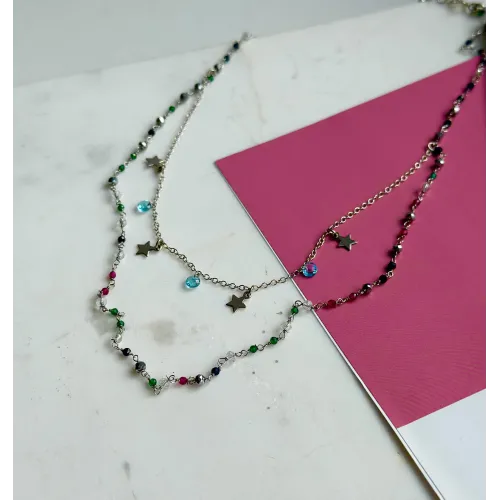 OUTLET Srebrny Naszyjnik Kolorowy