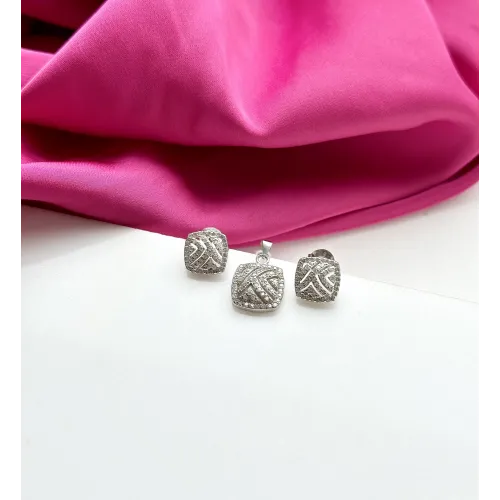 OUTLET Srebrny Komplet Z Cyrkoniami