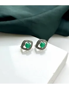 OUTLET Srebrne kolczyki z markazytami i cyrkoniami w kolorze szmaragdu