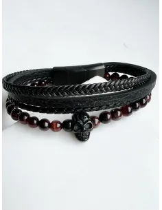 meska-bransoletka-stal-chirurgiczna-skorzana-z-czaszka 2