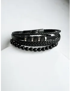 meska-bransoletka-stal-chirurgiczna-skorzana-z-fasetowanymi-kamieniami 2