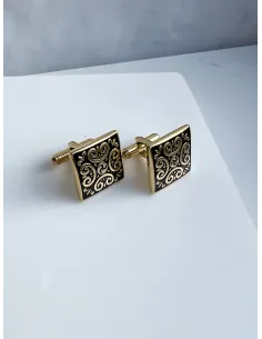 spinki-do-mankietow-stal-chirurgiczna-zlote-wzorzyste 2